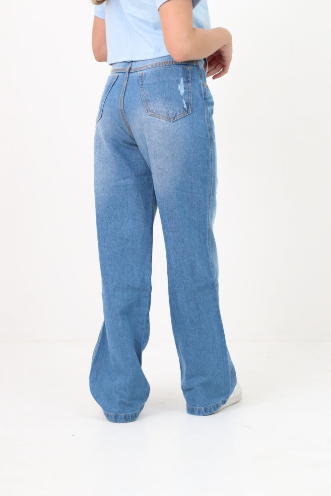 Calça wide leg juvenil desfiada