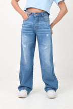 Calça wide leg juvenil desfiada