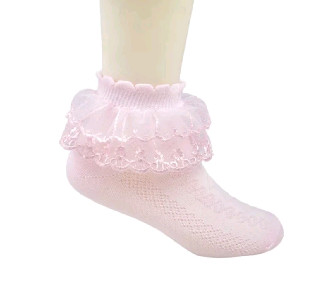 Meia babado rosa - 1 a 3 anos