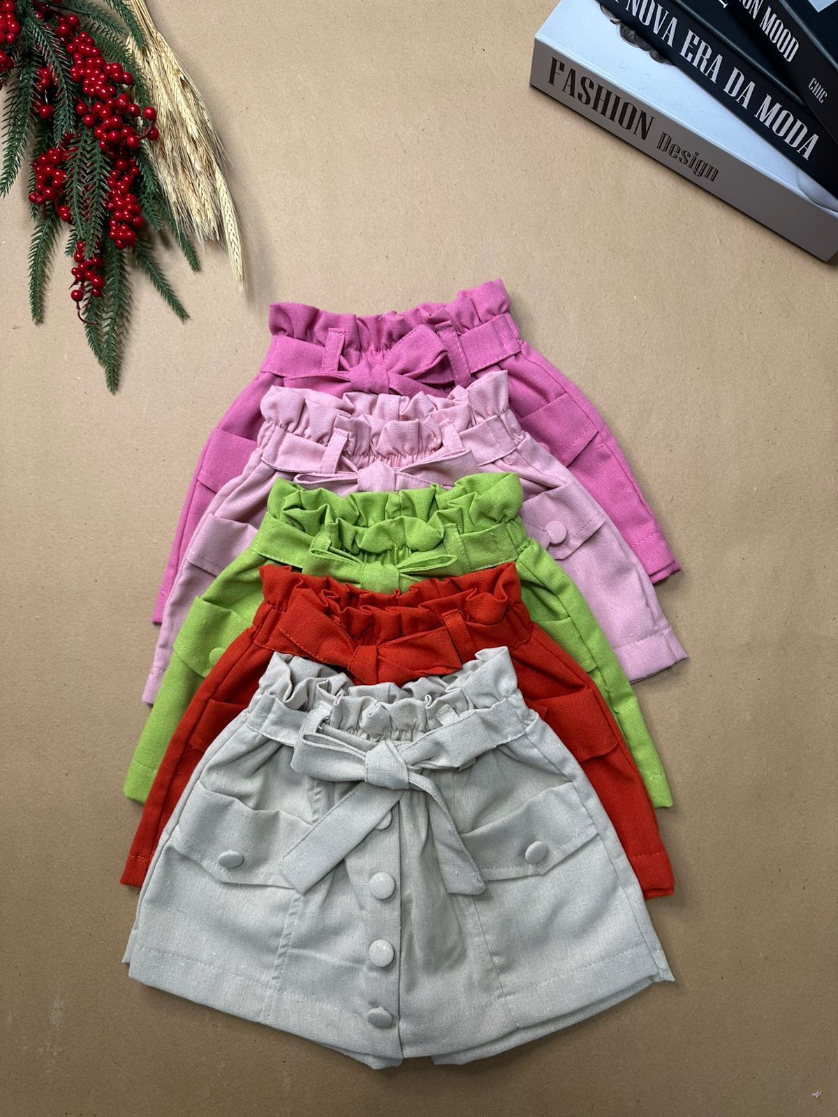 Short saia linho amarração 8ANOS - Rosê 8 anos