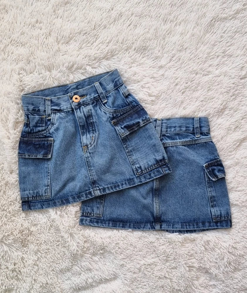 Saia jeans cargo(12/14/16ANOS) - 12 anos