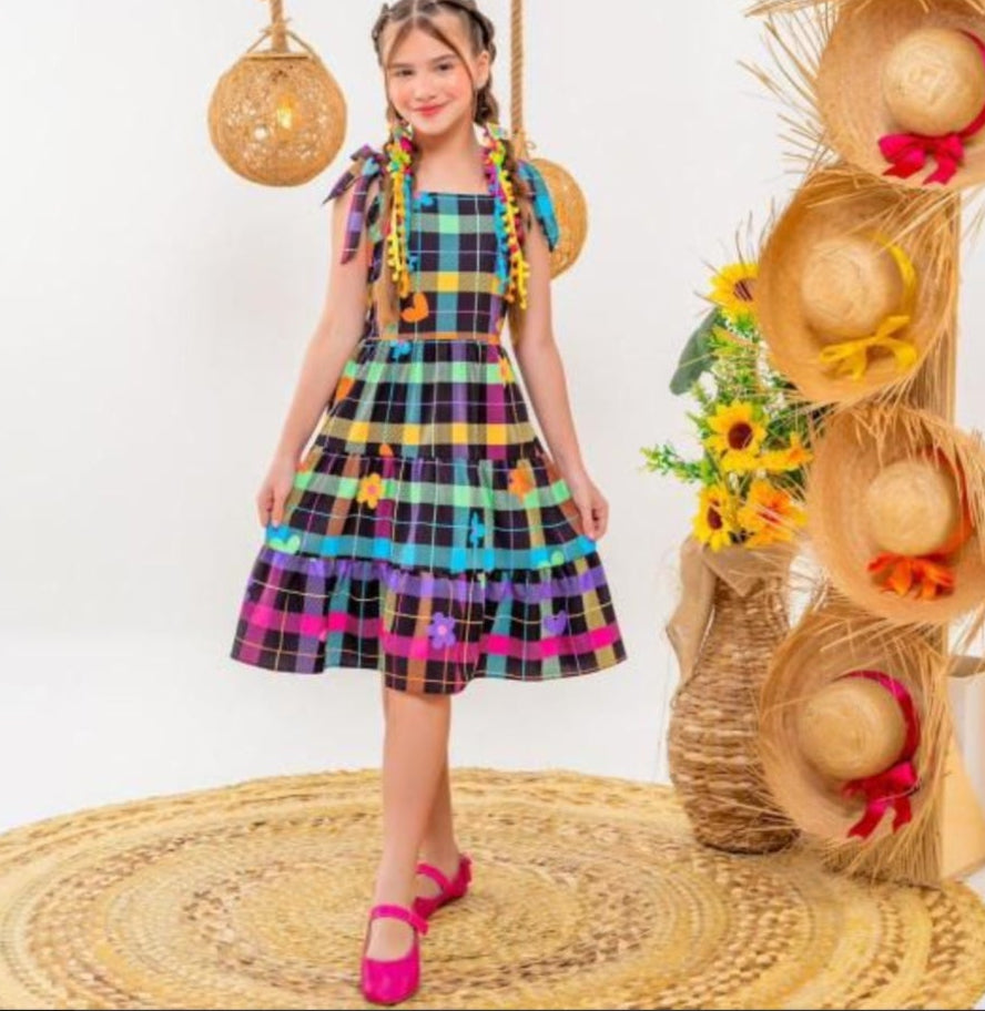 Vestido xadrez Laís 12 anos