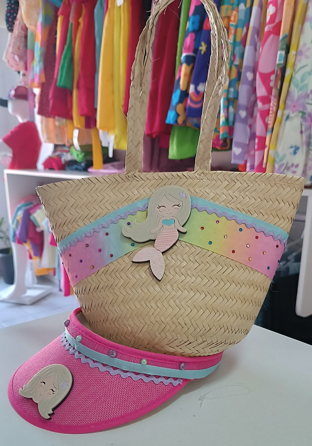 Kit bolsa viseira praia sereia - Rosa