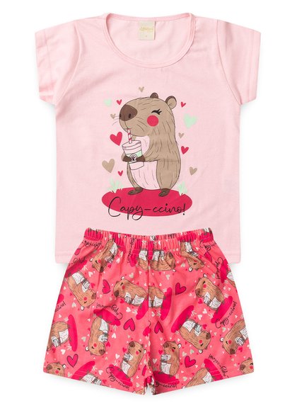 PIJAMA FEMININO CAPIVARA(4Anos) - 4 ANOS - Rosa