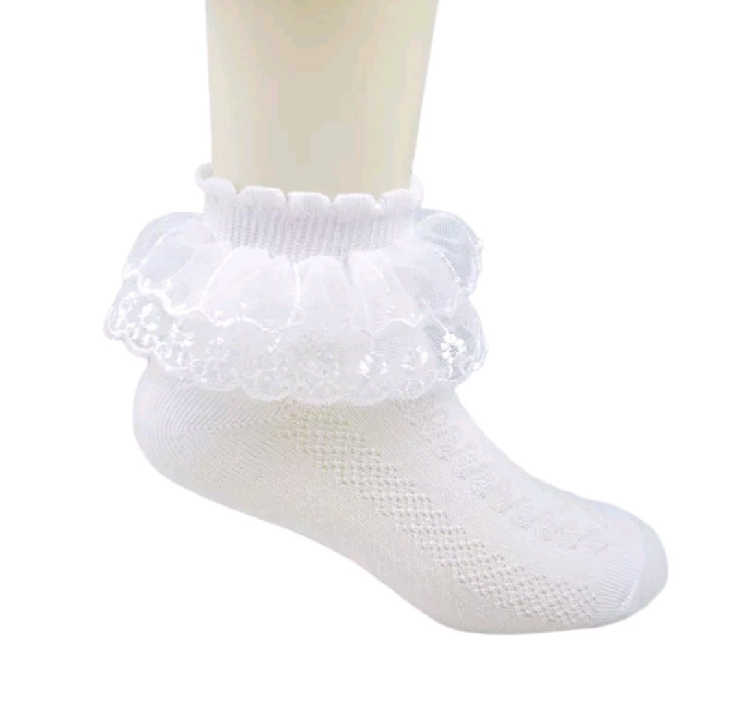 Meia babado branca - 1 a 3 anos (13 a 15 cm)