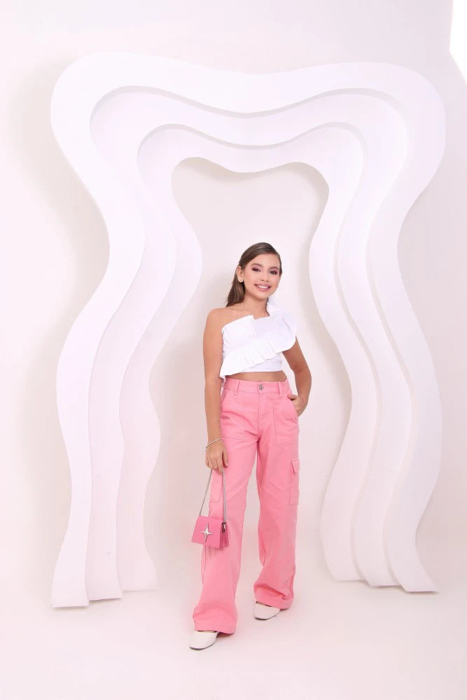 Calça cargo pêssego TAM.4ANOS